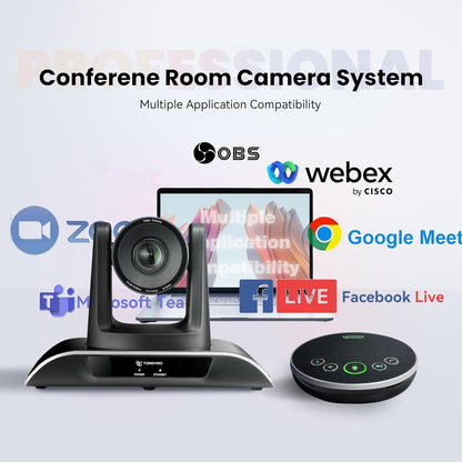 TONGVEO All-in-One Conference Room Video Camera System Al Auto-Tracking HD1080P 60fps 3X Optical Zoom USB3.0 HDMI PTZ Camera and Bluetooth Conference Speakerphone with Microphones