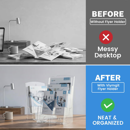 Viymgit Acrylic Brochure Holder 8.5 x 11 inches, 3 Tier Clear Plastic Flyer Holder Display Stand, Wall Mount/Countertop Literature Organizer for Documents, Pamphlets, Booklets, and Menu