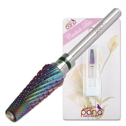 PANA Nail Carbide 5 in 1 Bit - Two Way Rotate use for Both Left and Right Handed - Fast Remove Acrylic or Hard Gel - 3/32" Shank - Manicure, Nail Art, Drill Machine (Fine - F, Silver)