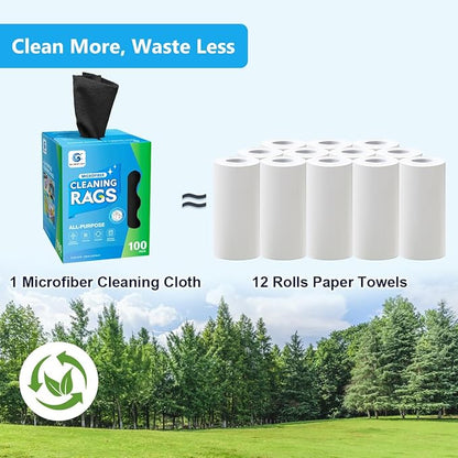 GLIMGLINT Black Microfiber Cleaning Cloth, 100 Pack Cleaning Rags, Ultra