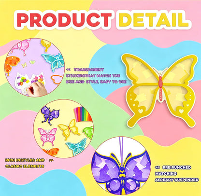 24PCS Spring Crafts Bulk: Paper Flower Suncatchers Craft Kits Butterfly Shaped Stained Glasss Efferct Paper Kits Home School Classroom Decoration Birthday Gift Creative DIY Art Project & Activity Game