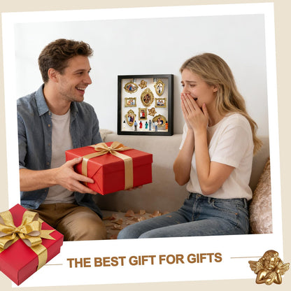 DIY Mini Museum Silhouette Box, Shadow Box Frame Kit with Gold Miniature Frames、Angel & Figurines, Custom Photo Family Memory Display Case Frame Set, for Anniversary, Wedding, Birthday & Home Decor