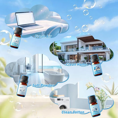 Diffuser Fragrance Oils, Essential Oils for Diffuser for Home, 8x10ml Clean and Laundry Set, Clean Scents for Candle & Soap Making, Fresh Linen, Clean Cotton, Lavender Field, Lemon Fresh, Blossom Soap