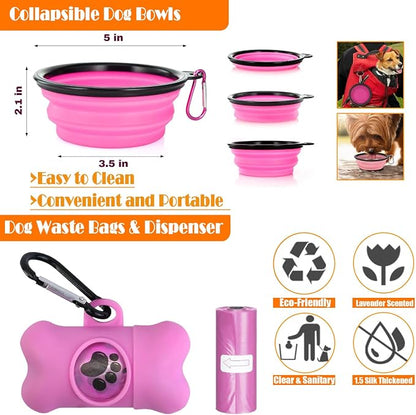 LOBEVE No Pull Dog Harness, Collar & Leash Set | Includes Dog Seat Belt, Collapsible Bowls & Poop Bag Dispenser. Ideal for Training, Walking, Hiking. Fits Small to Large Dogs(Pink-XL)