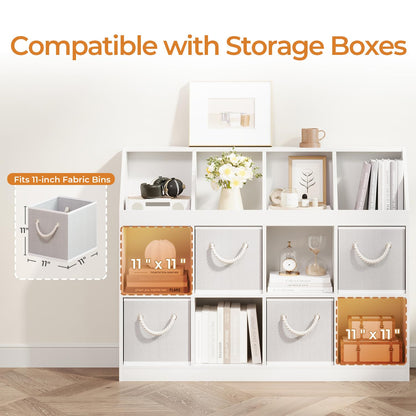NELYE 9-Cube Wooden Storage Bookcase - 11-Inch Open Shelf Cabinet, Simple Modern Bookshelf Organizer for Home Office, Living Room, White