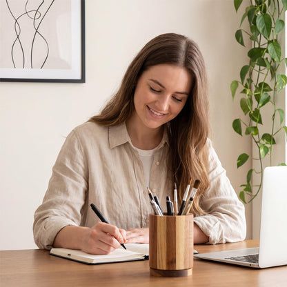 ForraFun 360° Rotating Pen & Pencil Holders Accessories Acacia Wood Desktop Pencil Holder Containers Farmhouse Stationery Organizer Stand for Office Table Desk Accessory