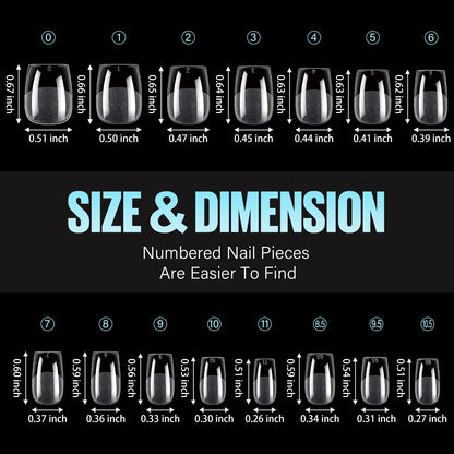 TOMICCA Short Nail Tips Extra Short Square Nail Tips, 192Pcs Fake Nails 12 Sizes Acrylic Clear Nails for Beginner and Professional DIY Gel Nails Salon