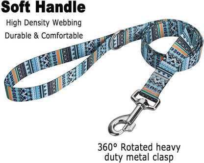 MarukoPet Dog Collar and Leash Set, Adjustable for Small Medium Large Dogs Puppy, Cute Design with Bohemia Floral Tribal Geometric Patterns Boys Girls Dog Collar(Green Bohemia Set,L)
