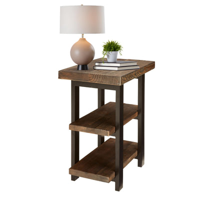 Alaterre Furniture Pomona Living Room 3-Tier Solid Wood End Table with Metal Legs & Storage Shelves – Modern Rustic Industrial Space-Saving Side Table or Nightstand (Rustic Brown)