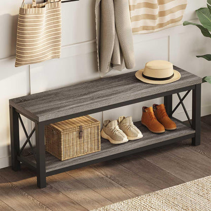 BON AUGURE Gray 3-Tier Console Table with Storage Shelves and Matching Entryway Bench for Hallway, Living Room or Foyer (Dark Grey Oak)