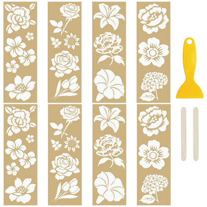 WANDIC 8 Sheets Gold Stamping Transfer Sticker Decal Furniture Flower Theme Rub on Transfers Stickers Decorative for Bookcase Postcard Scrapbooking,10 * 30cm