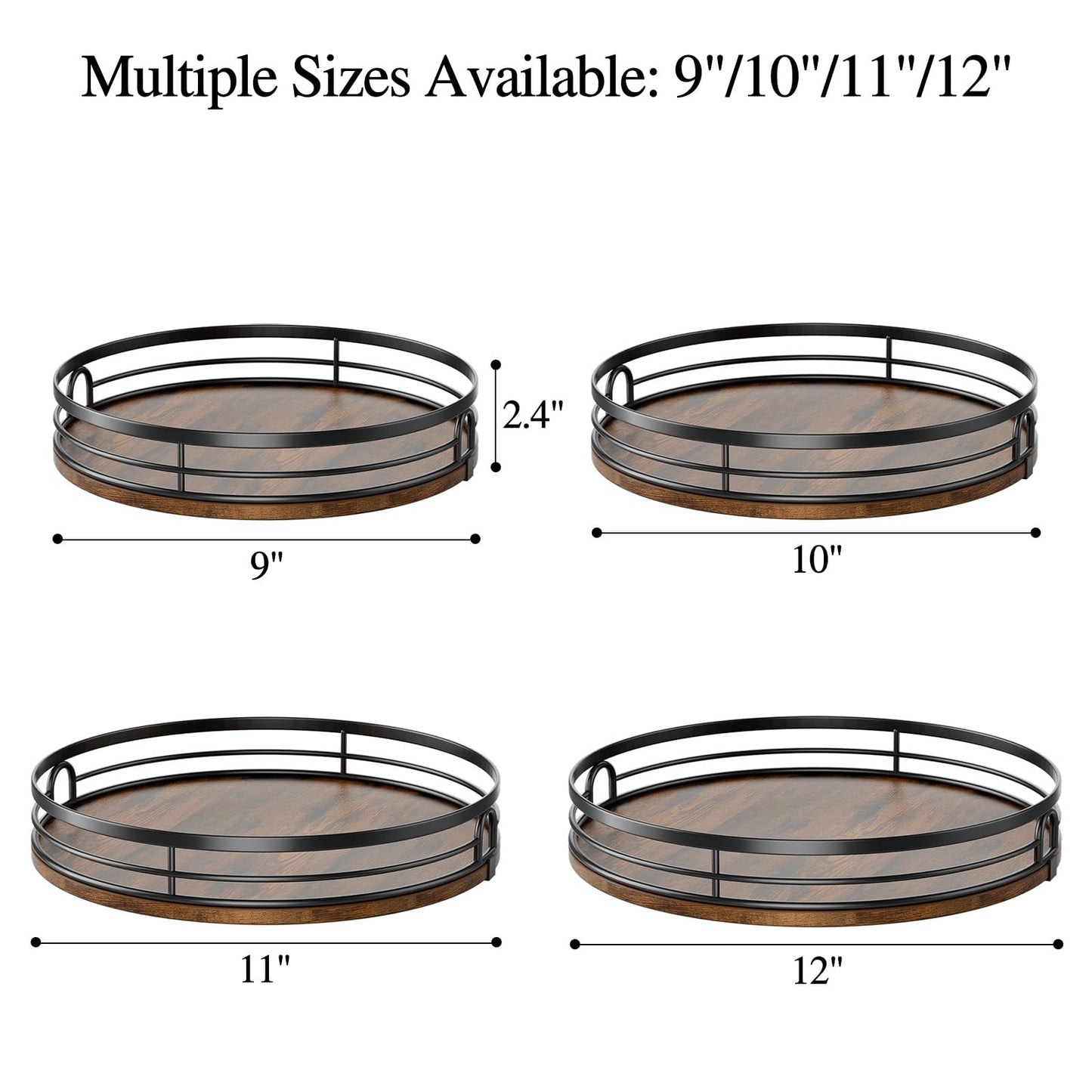 LAMU 9'' Lazy Susan Turntable Organizer for Cabinet, Round Wood Lazy Susan for Table Top, Kitchen, Countertop, Pantry, Spice, Bathroom Vanity, Coffee, Farmhouse Decor