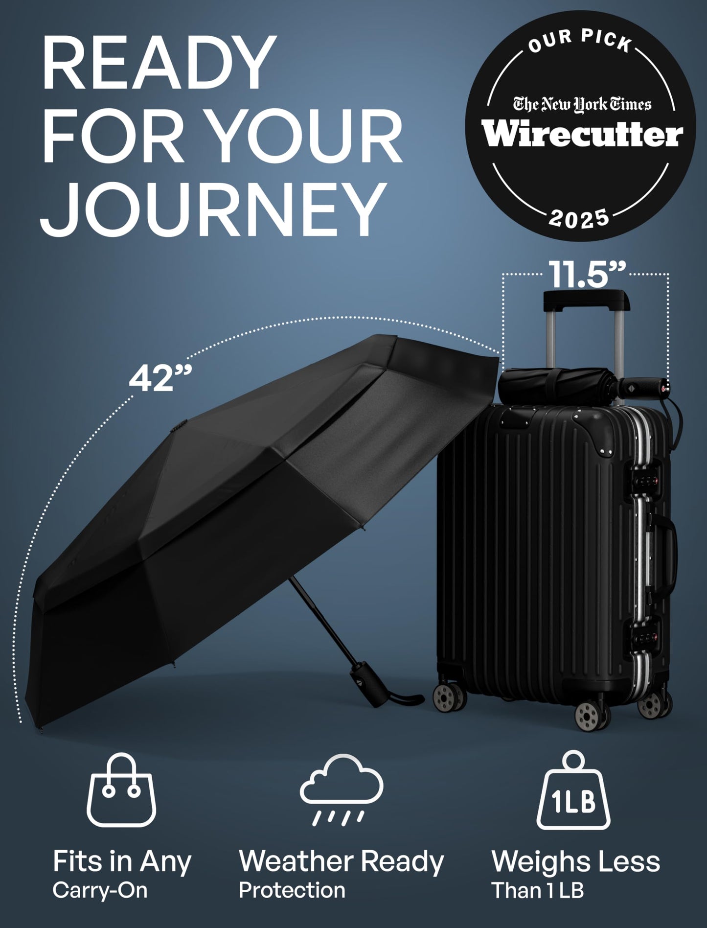 REPEL Windproof Travel Umbrella - Compact & Withstands Winds up to 85MPH, Strongest Premium Auto Folding Umbrella for Rain and Sun - Durable, Light & Portable for Women & Men, Fits Backpack & Cars