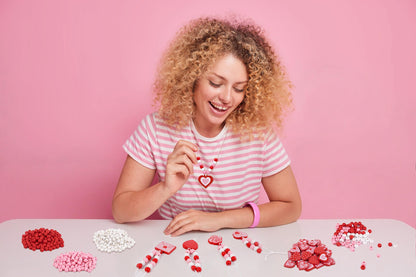 Eternity sky 32 Pcs Valentine's Day Crafts Wooden Heart DIY Beads Necklace Making Kit for Adults Gifts Party Supplies