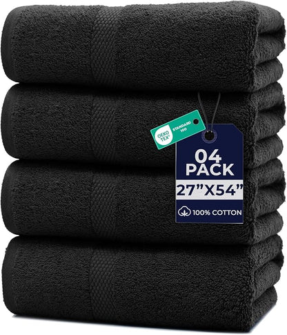 DAN RIVER Bath Towels Set of 4, 27 x 54 Inches, 100% Cotton, Larger & Lighter