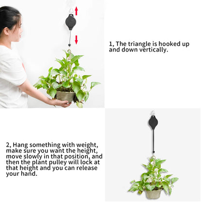 4 Pack Plant Pulley Retractable Hanger, Easy Reach Plant Pulley Adjustable Height Wheel for Hanging Plants Heavy Duty, Indoor Outdoor Plant Hanger for Garden Baskets Pots & Birds Feeder - Black