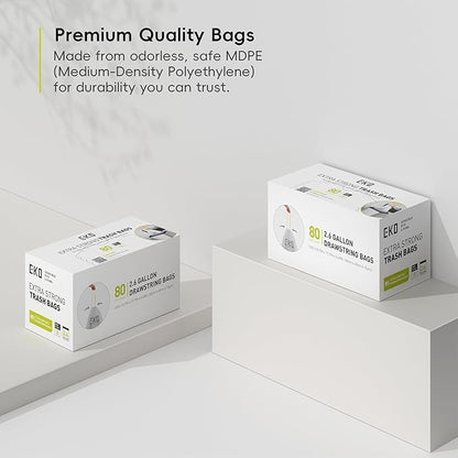 EKO 2.6 Gallon / 7-10 Liter, Extra-Strong Unscented Garbage Bags, Easy-Dispense
