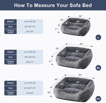 JOEJOY Rectangle Dog Bed for Large Medium Small Dogs - Washable Orthopedic Sofa Bed, Soft Breathable Puppy & Pet Cuddler, Durable Calming Dog Bed with Anti-Slip Bottom, Multiple Sizes, Dark Grey