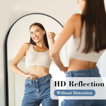 NEWBULIG Arched Mirror Full Length, 58"x19" Body Wall Mirrors with Shatter-Proof Glass, Upgraded Floor Standing Mirror, Hanging or Leaning, with Stand Aluminum Alloy Frame for Home Decor, Black