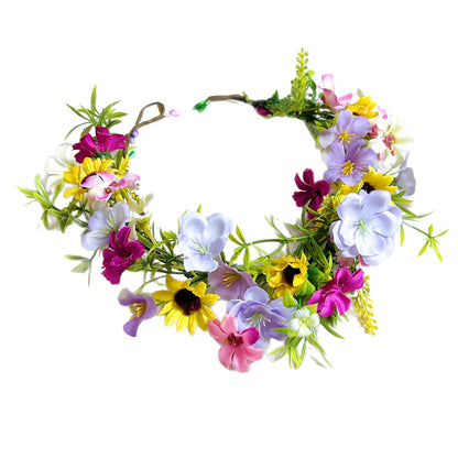 KorViSHOW Fairy Flower Crown Headband, Artificial Sunflower Daisy Floral Headpiece, Boho Forest Woodland Flower Headband for Women Girls Maternity Birthday Wedding Renaissance Festival Hair Accessory
