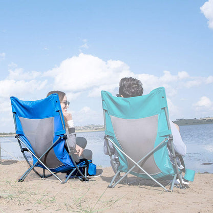 KingCamp Low Beach Chair, Folding Portable Chairs for Adults lightweight Extra Wide Ergonomic High Mesh Back Seat 300lbs Heavy Duty Oversized Gear with Carry Bag for Outdoor Lawn Camping Picnic