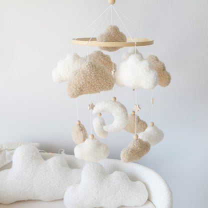 Goukurlsma Neutral Boho Cloud Mobile for Crib with Moon Neutral Baby Crib Mobile Boho Crib Mobile Boucle Baby Mobile for Crib Bassinet