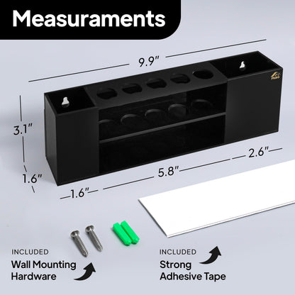 Slim Magnetic Dry Erase Marker Holder for Whiteboard, Space Saving Pen Organizer with Glass and Wall Mount Accessories for Fridge, Office, and School. Markers, Eraser, Cleaner Not Included (Black)
