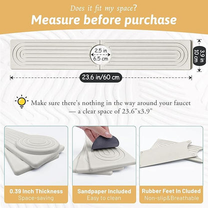 Quick Dry Stone Sink Splash Guard, 23.6" Extended Diatomaceous Earth Sink