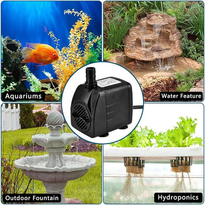 DOMICA 220GPH Ultra Quiet Fountain Pump (15W 800L/H), Small Submersible Pump for Pond, Water Feature, Aquariums, Fish Tanks, Hydroponics, Indoor or Outdoor Fountain (AC Powered)