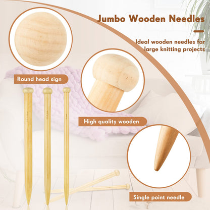 MTLEE 6 Pcs Large Knitting Needles Jumbo Straight Wooden Knitting Needles 3 Sizes Extra Large Weaving Tool for Chunky Yarn Beginner DIY Fabric Crafts Crochet 15mm 20mm 25mm (Natural)