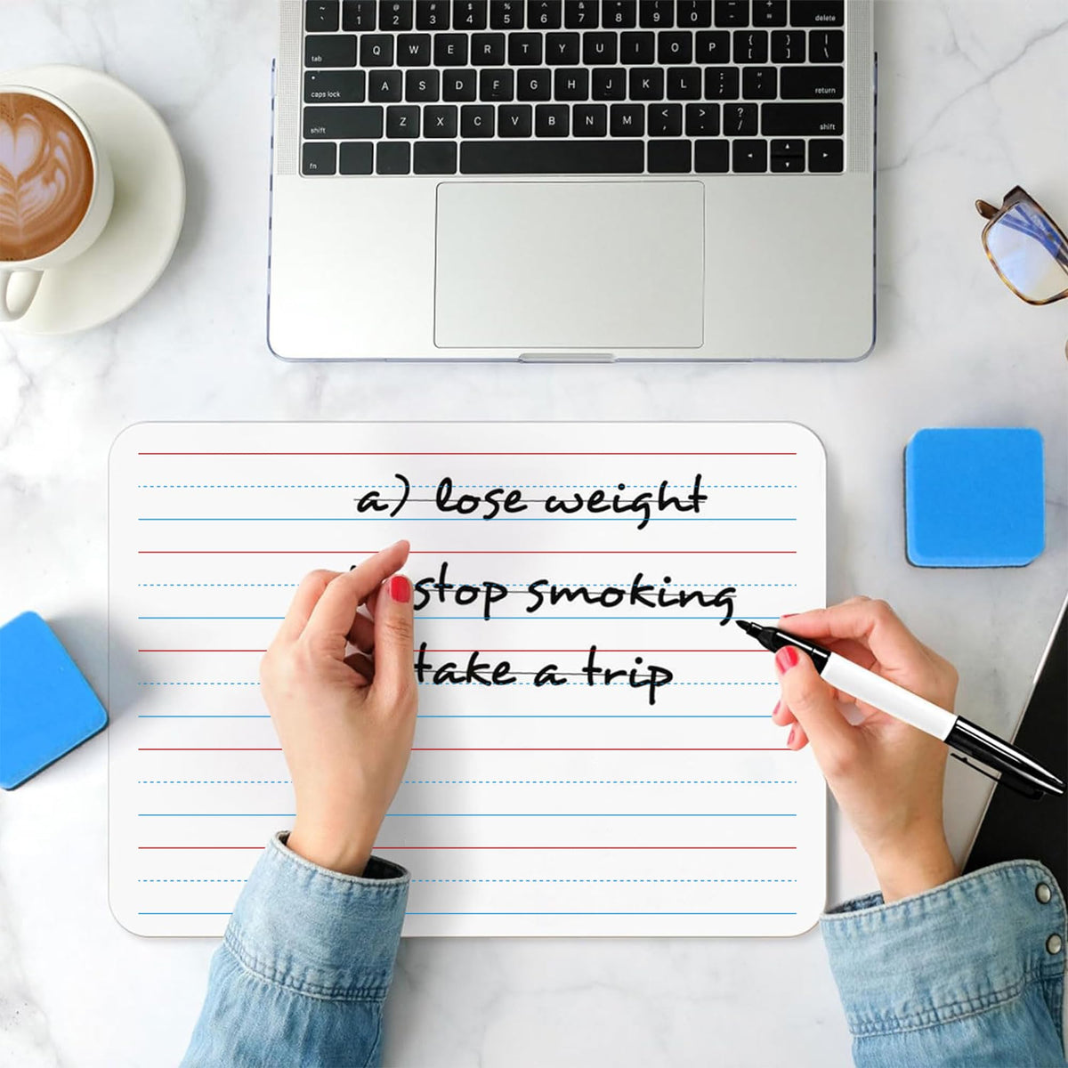 6pack Dry Erase Board 9"x12"with Lines and Blank Surface Learning,Math,Writing Teacher & Homeschool Supplies Mini Whiteboard Erasers Included Colors pens