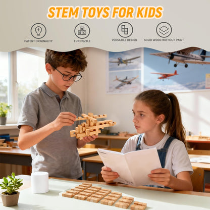 GLCforever 15 in 1 STEM Wooden Building Blocks -15+ Shapes, 3D Puzzle, Logic Brain Games, Educational Toys Gift for Kids and Classroom, Montessori STEM Toys for Ages 5+ to Adults