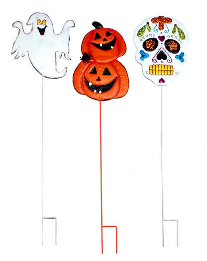 Worth Imports 34.5" Halloween Ghost, Pumpkin,Skull Metal Outdoor Yard Stake, Set of 3