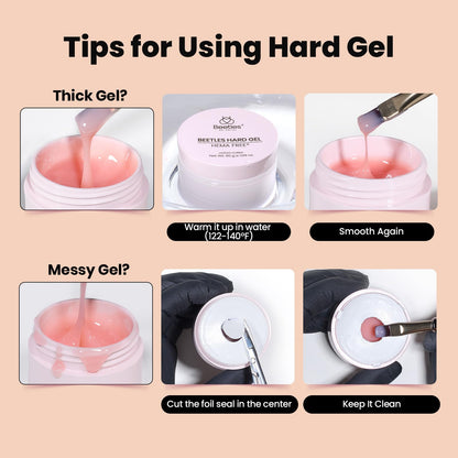 Beetles Hema Free Hard Gel for Nails,2.12 oz 9 in 1 Hard Gel for Nail Extension & Strengthening Broken Nail Repair with Flat Brush 100 Pcs Nail Forms UV LED Lamp Cured Salon Nail Technicians Women