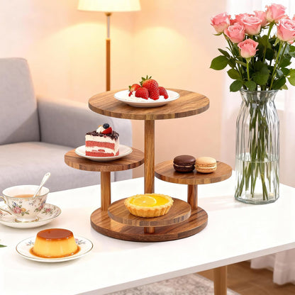 Voittozege 4 Tier Round Wood Cupcake Stand, Large Capacity Dessert Table Display Tower with Flower Shape, Rustic Farmhouse Tiered Tray Decor for Wedding and Birthday, Holds 50 Cupcakes