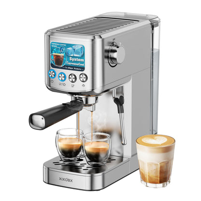 XIXUBX Espresso Machine 20 Bar with Milk Frother, Stainless Steel Coffee Maker with 42 oz Removable Water Tank for Cappuccino, Latte&Cold Brew, Home&Office, Silver