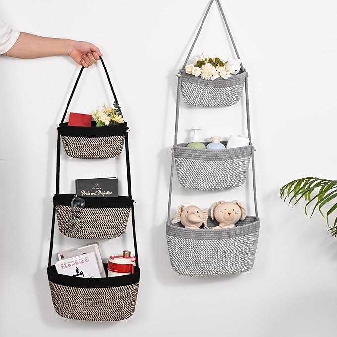 Hanging Storage Baskets, Over the Door Basket, Cotton Wall Baskets Storage