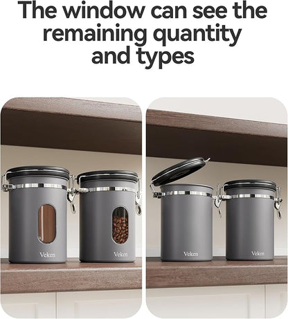 Veken Coffee Canister with Window, Airtight Stainless Steel Kitchen Food
