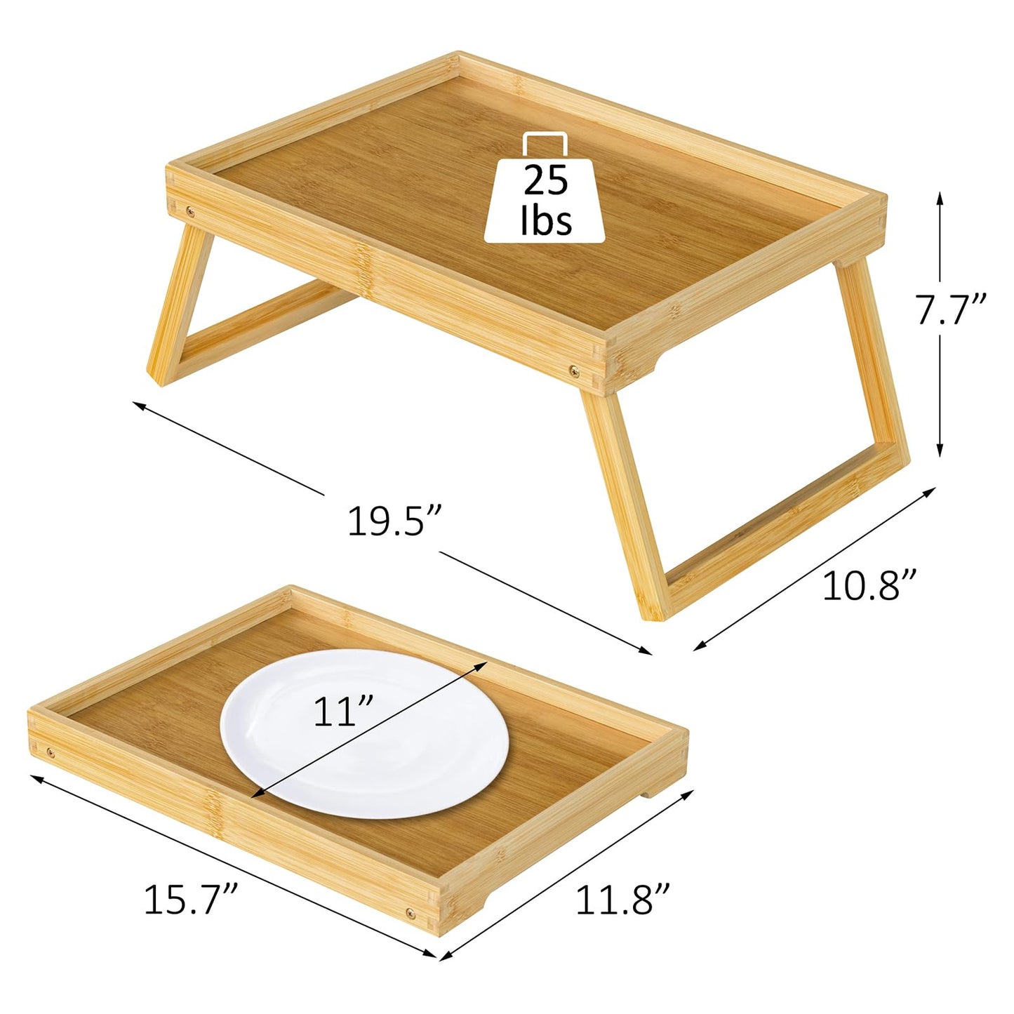 Bamboo Bed Tray Table with Folding Leg, Breakfast in Bed Tray for Eating,TV Table, Laptop Computer,Snack,Sofa or Working, Laptop Desk (1, Beige)