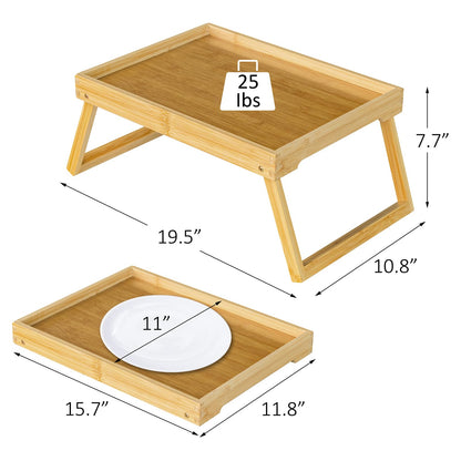 Bamboo Bed Tray Table with Folding Leg, Breakfast in Bed Tray for Eating,TV Table, Laptop Computer,Snack,Sofa or Working, Laptop Desk (1, Beige)