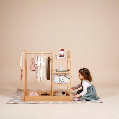 NAVREX Kids Dress Up Storage Wardrobe, Dress-up Center with Mirror, Kids Armoire with Hanging Rack, Solid Wood Costume, Gift for 3-6 Years Old Girls, Pretend Play Toy Organizer, Value Lies in Material