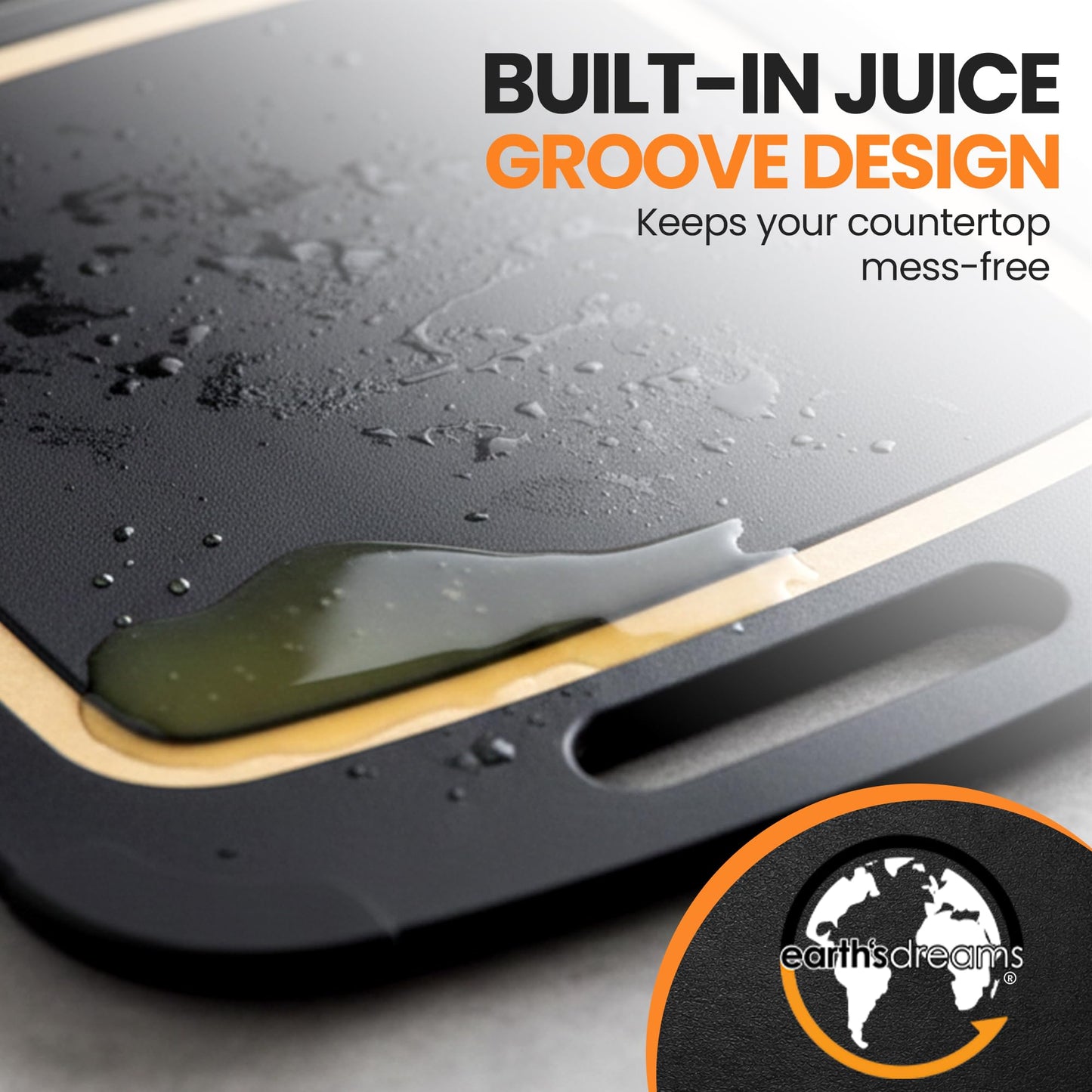 Earth's Dreams Composite Wood Cutting Board Set of 3 – Built In Juice Groove, Non-Toxic Cutting Boards for Kitchen – Large, Medium & Small Non-Slip Wood Charcuterie & Chopping Boards (Black/Tan)