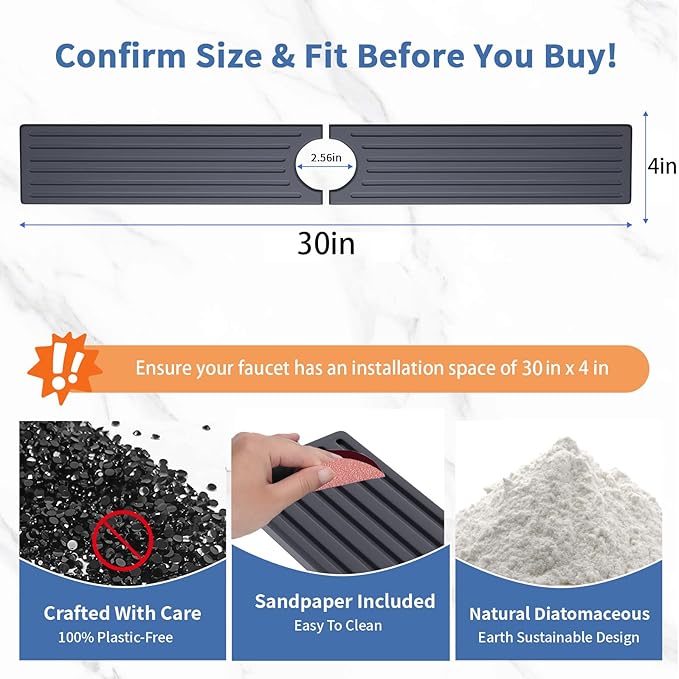 Fast Drying Kitchen Sink Splash Guard, Durable Stone Kitchen Faucet Mat