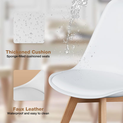OLIXIS Dining Chairs Set of 4, PU Leather Upholstered Kitchen Chairs with Solid Wood Legs, Mid Century Modern Accent Chair for Living Room, Bedroom, Patio, White