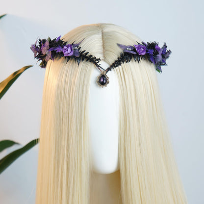 MOSTORY Gothic Butterfly Elf Crown - Dark Purple Flower Crown for Witch Accessories Women, Black Fairy Wings Circlet for Renaissance Renfaire Fantasy Cosplay Witchcore Halloween