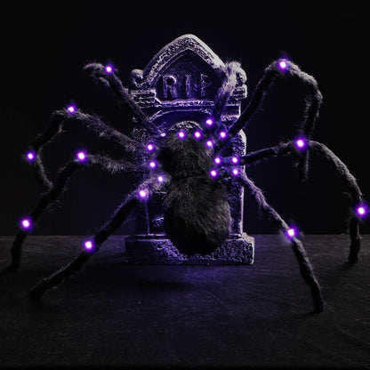 Sizonjoy Halloween Spider Decorations, Giant Light up Black Hairy Spider Decoration for Best Halloween Party Outdoor Indoor Yard Decoration