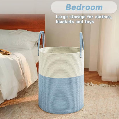 Large Woven Laundry Basket Hamper, 80L Cotton Rope Storage Bin