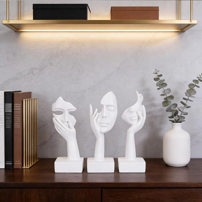 3 Pcs Thinker Large Statue Set - White Art Abstract Home Accent Figurines for Living Room, Bedroom, Shelves, Office Desktop, Coffee Table Decor, Gift for Women (3 Pcs White, 9")