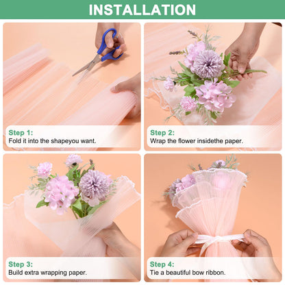 M METERXITY 152 Sheet Korean Cotton Wrapping Flower Paper - Floral Wrapping Paper Waterproof Bouquet Wrapping Paper Apply to Gift Packaging(11.8x11.8inches, Beige+Nude+Pink+Green)