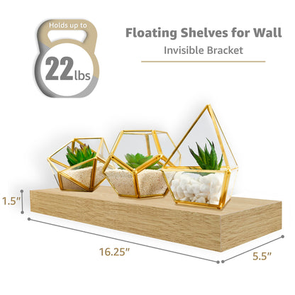 Sorbus Floating Shelves for Wall – 16 Inch Floating Shelf for Kitchen, Bedroom, Living Room, Bathroom, Home & Wall Decor - Mounted Bathroom Shelves with Invisible Brackets (Maple Wood, 3 Pack)